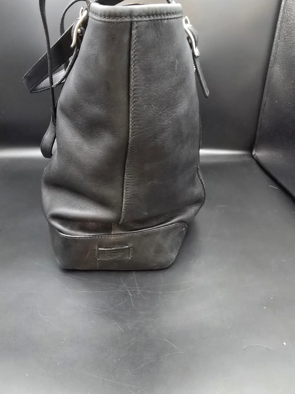 Coach Black Leather Tote with Buckle Straps